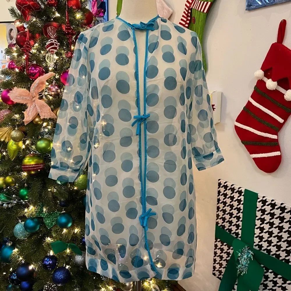 Vintage Handmade OOAK Mod 1960s Sheer Triple Tie Polka Dot Kimono Lingerie Robe